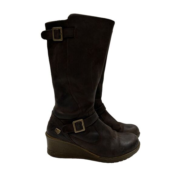 Keen of Scots Brown Nubuck Leather Wedge Riding Boots Buckle Zip Up Women's 8.5 - Picture 12 of 16
